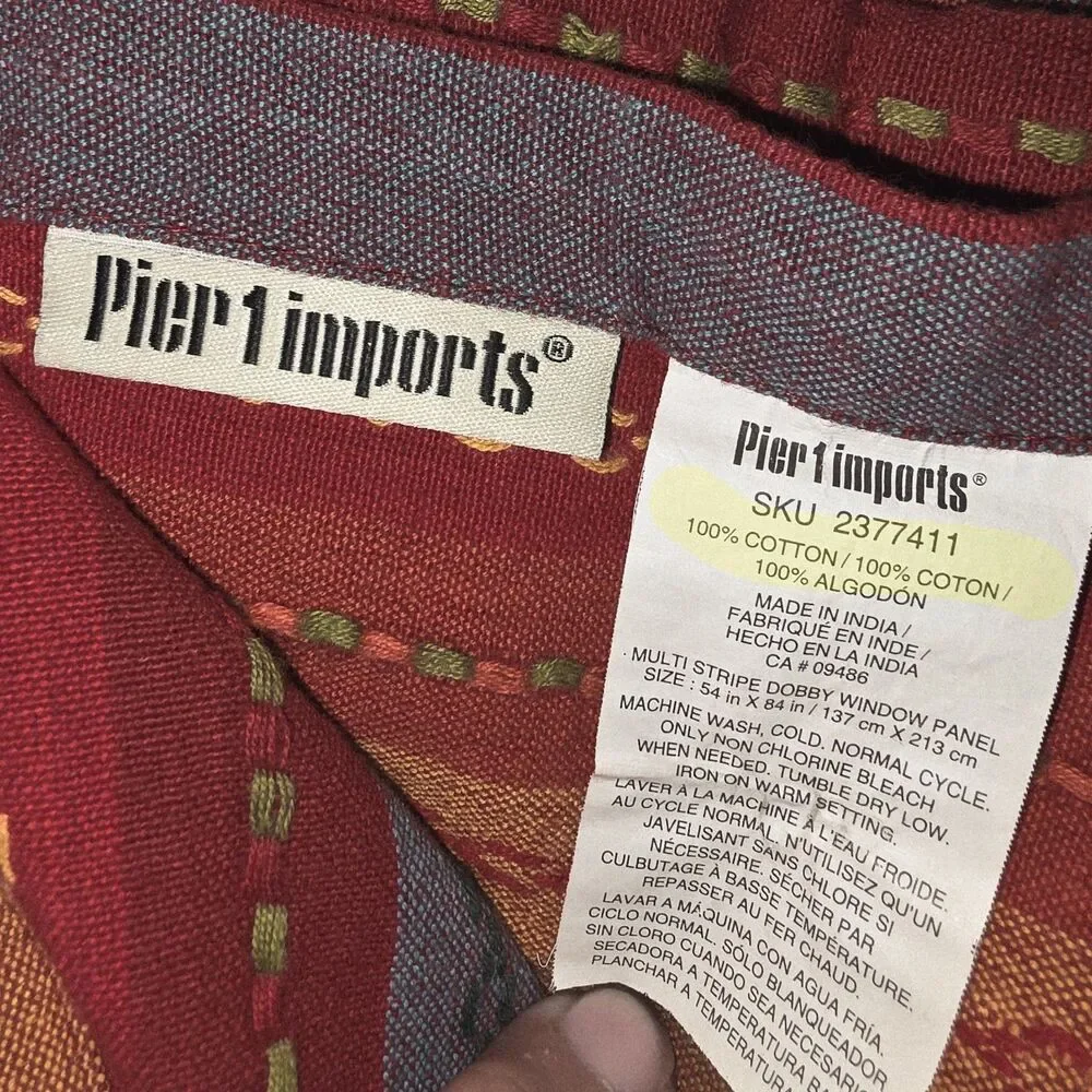 Pier 1 Imports 54x84 HTF Dobby Multi Stripe Embroidered Boho Window Panels 1pr